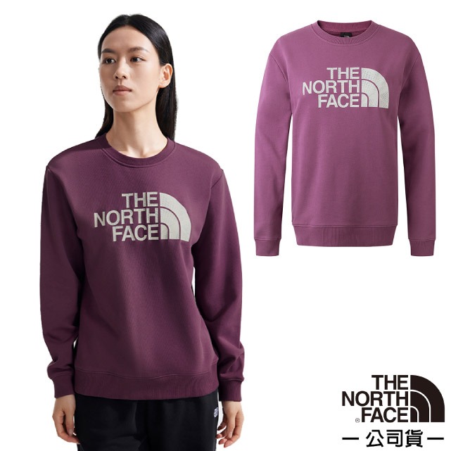 【The North Face】女 吸濕透氣純棉長袖圓領T恤.休閒套頭衫.運動上衣/8ASU-1NI 紫色✿30E010
